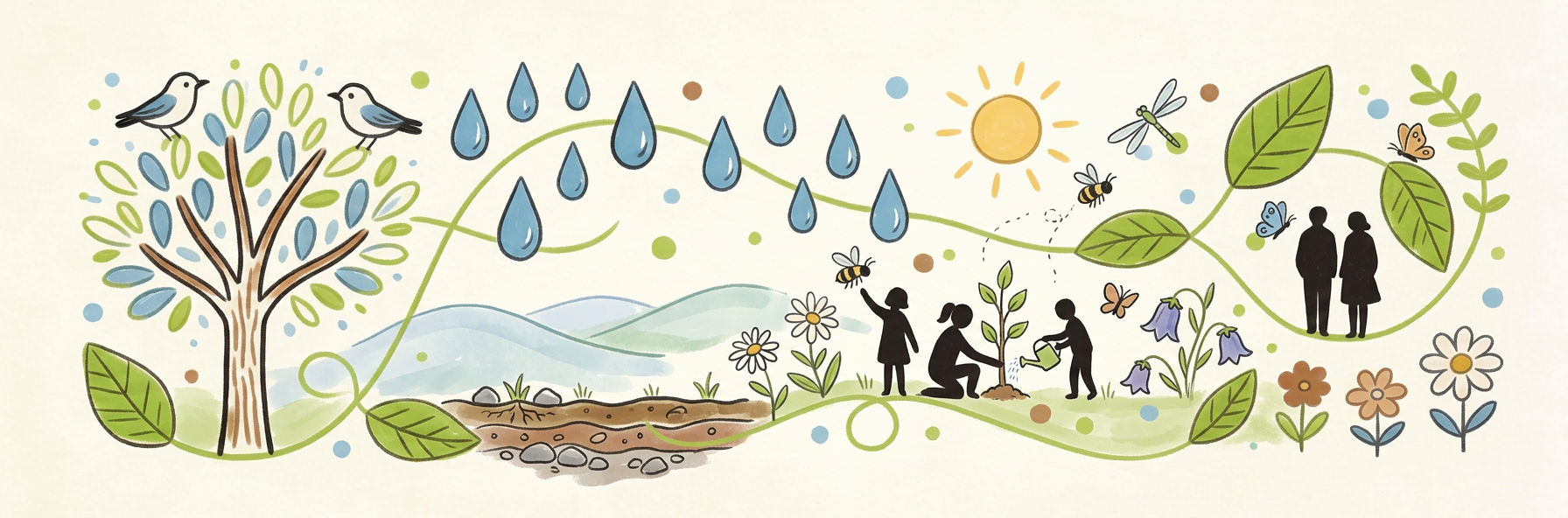 gemaltes Poster mit Figuren im Herbst