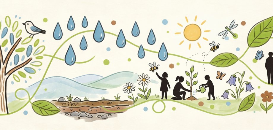 gemaltes Poster mit Figuren im Herbst