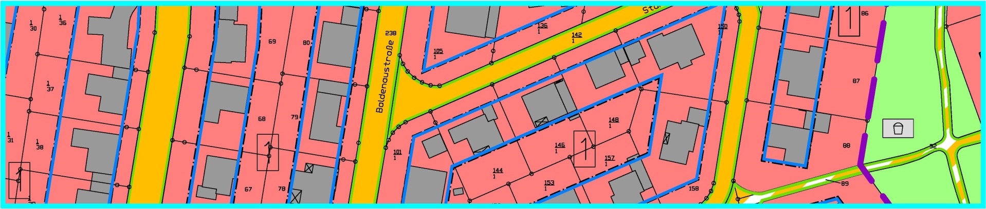 Eine Bauleitplanung mit Markierungen zu den einzelnen Flächen